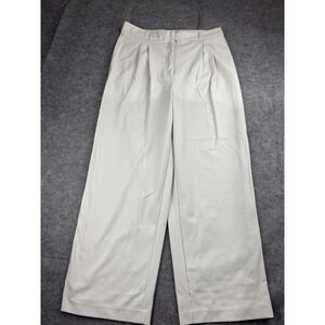 J & L Atelier Women's L High Rise Wide Leg Pleated Cream Dress Pants Trousers